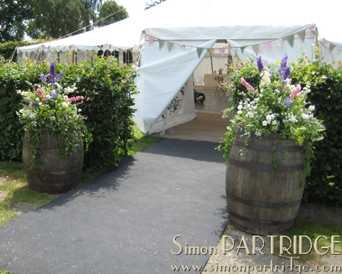 Floral decoration outside the wedding marquee