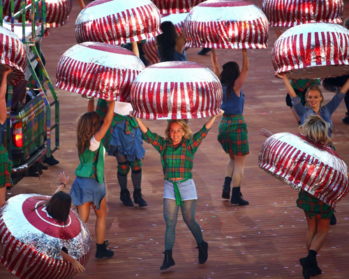 Dancing Tunnock's Teacakes at the Glasgow 2014 opening ceremony