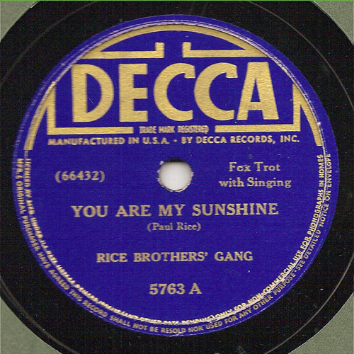 Rice Brothers' Gang - "You Are My Sunshine"